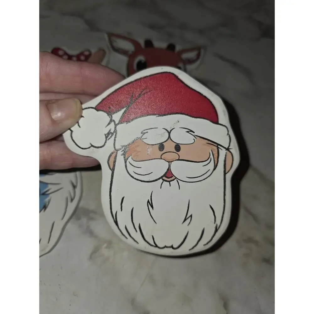 Rudolph Abominable Clarice Santa Shaped Stone Cork Bottom Coasters Christmas